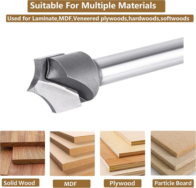 SpeTool قاطع دائري بزاوية 1/4" مع عمود 1/4" وقطر قطع 1/2" ونصف قطر 1/4"، بتات دائرية من كربيد مع شفرات مزدوجة لآلة CNC لأدوات النحت الخشبي - Image 3